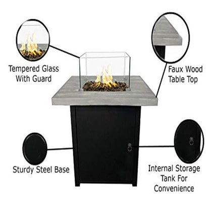 Reinforced Propane Fire Pit Table - Black / Gray
