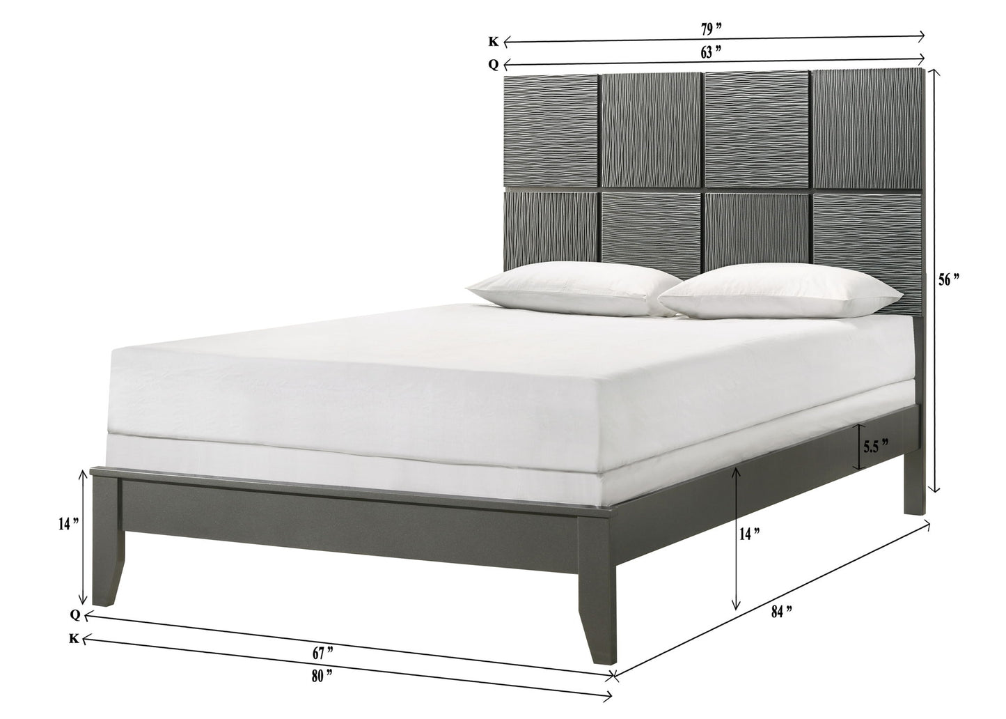Denker - King Bed - Gun Metal