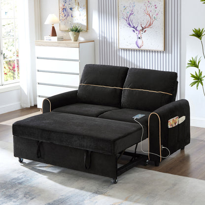 Pull Out Sofa Bed With Adjustable 3 Position Backrest, USB Charging Ports, Side Pockets