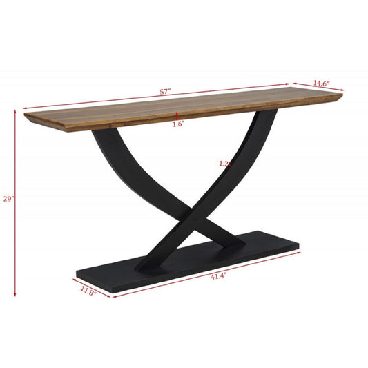 Entryway Console Table With Cross Legs Design - Natural / Espresso
