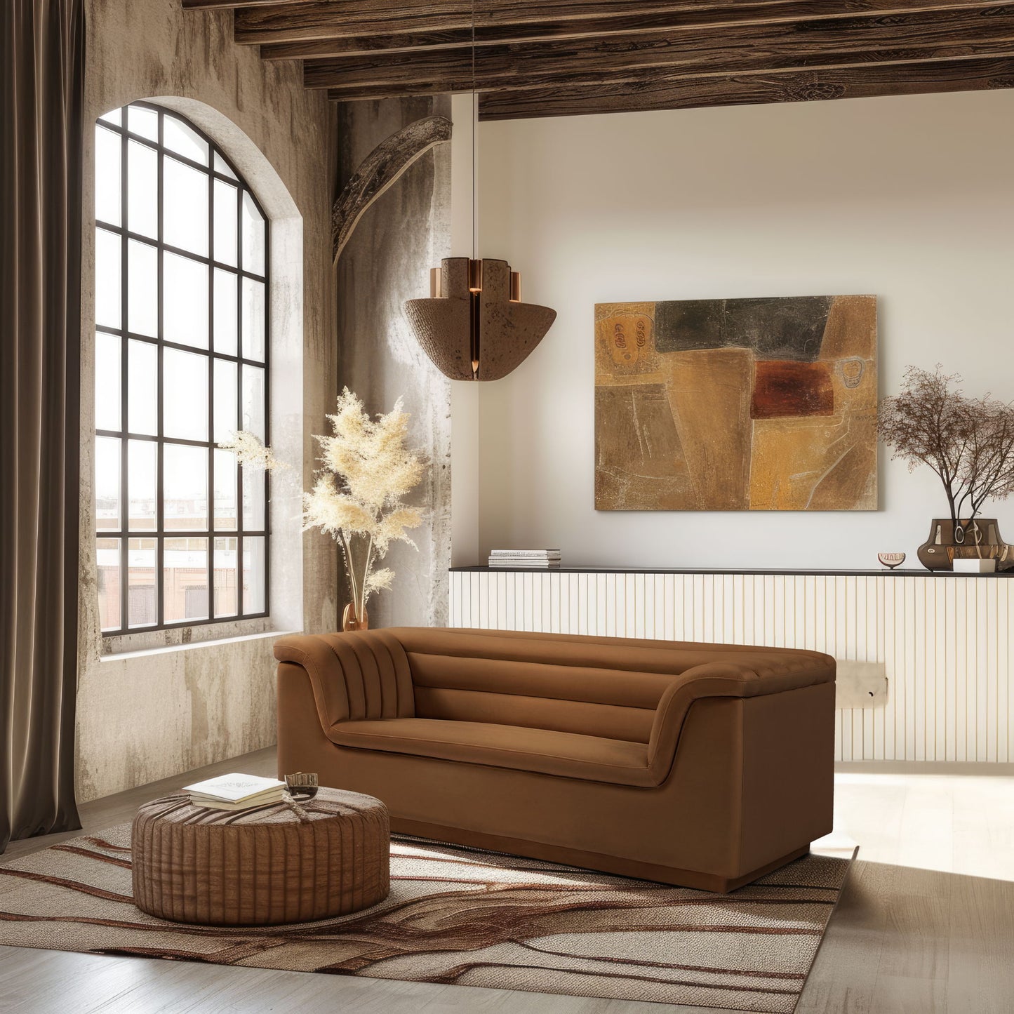 Cascade - Velvet Loveseat - Saddle