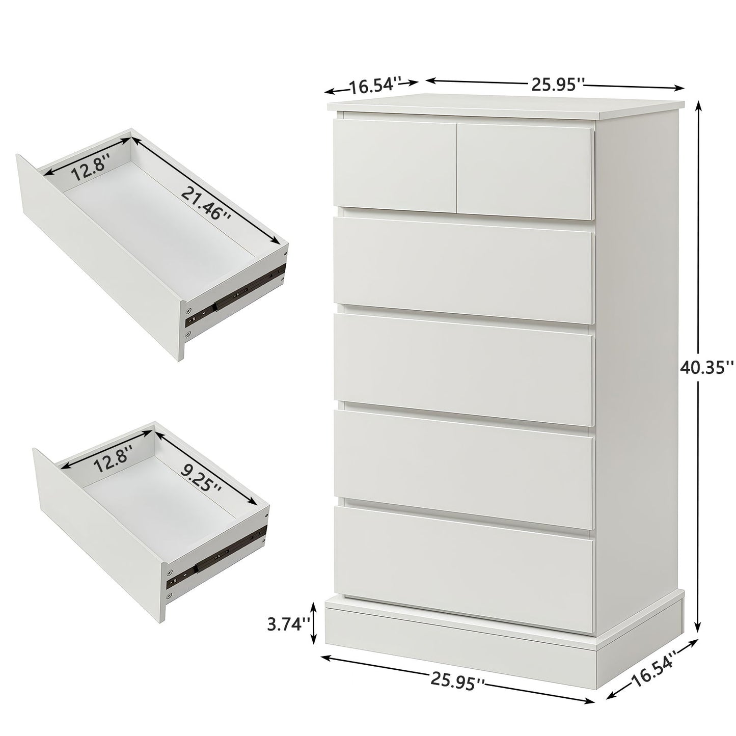 6 Drawer Tall Dresser With Concealed Handles, Vertical Storage Cabinet For Bedroom - White