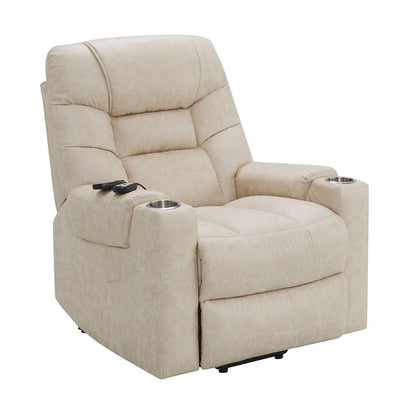 Nairi - Power Recliner With Lift & Heating & Massage - Ivory Leather Aire