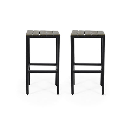 Outdoor Bar Stool With Slat Design And Metal Frame (Set of 2)