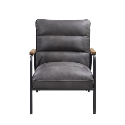 Nignu - Accent Chair - Gray Top Grain Leather & Matt Iron
