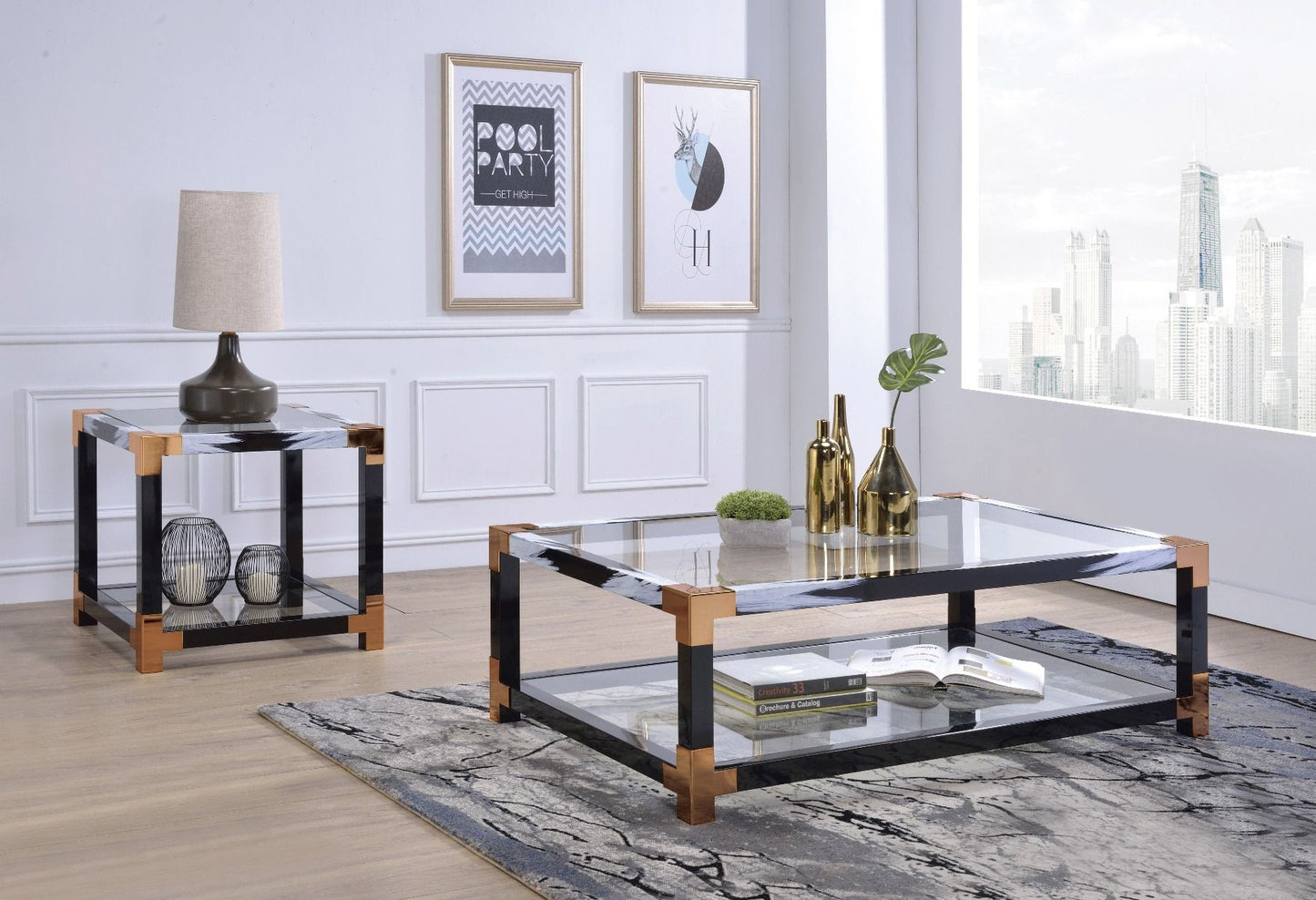 Lafty - Coffee Table - Clear Glass & White Brushed
