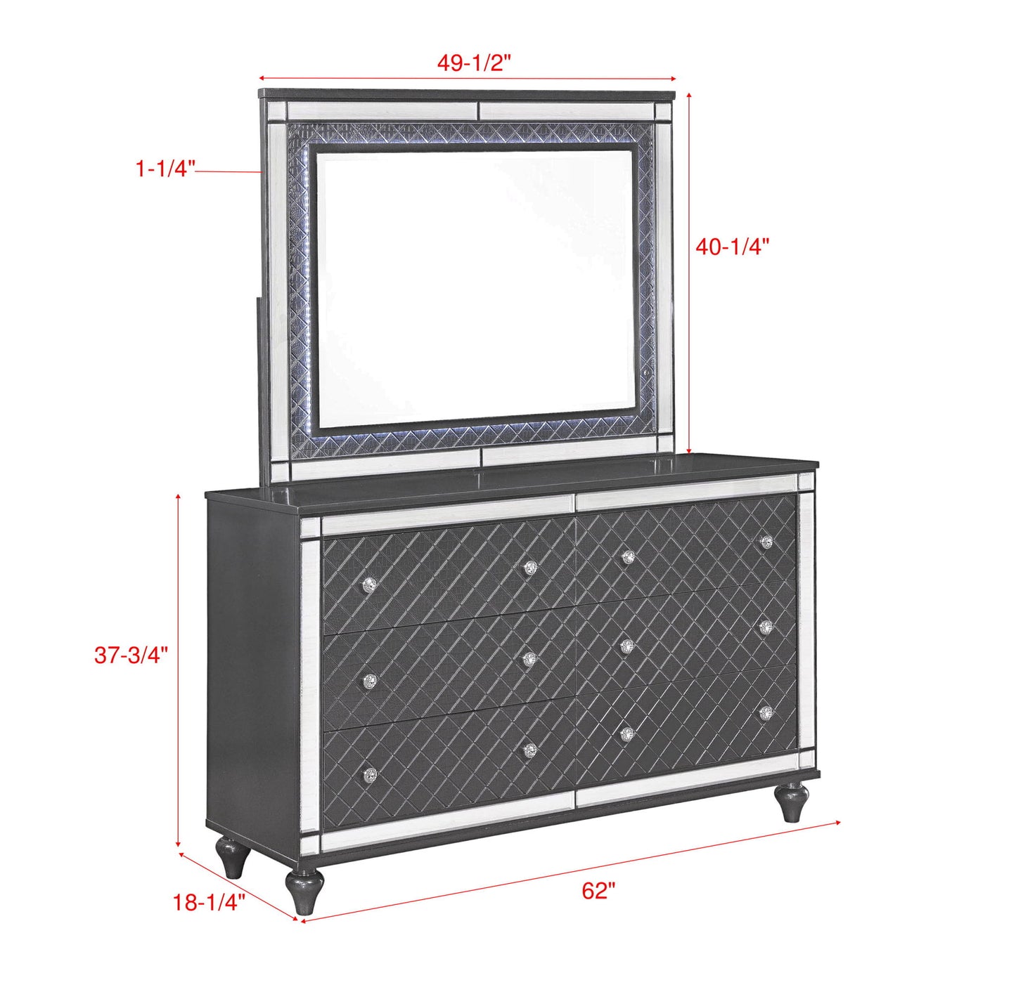 Refino - Dresser & Mirror - Gunmetal