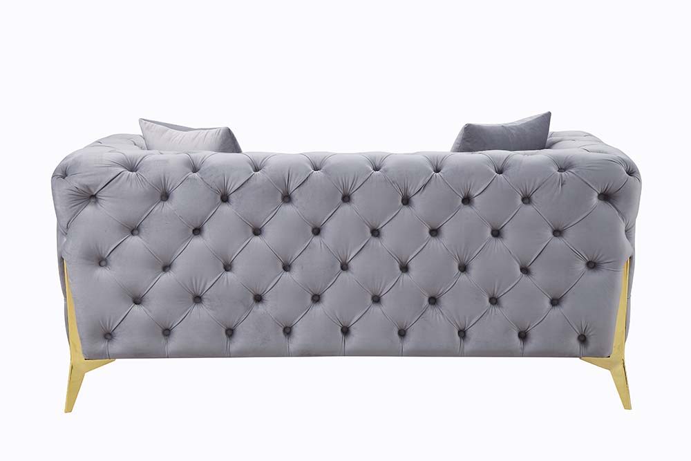 Jelanea - Loveseat With 2 Pillows - Gray Velvet & Gold