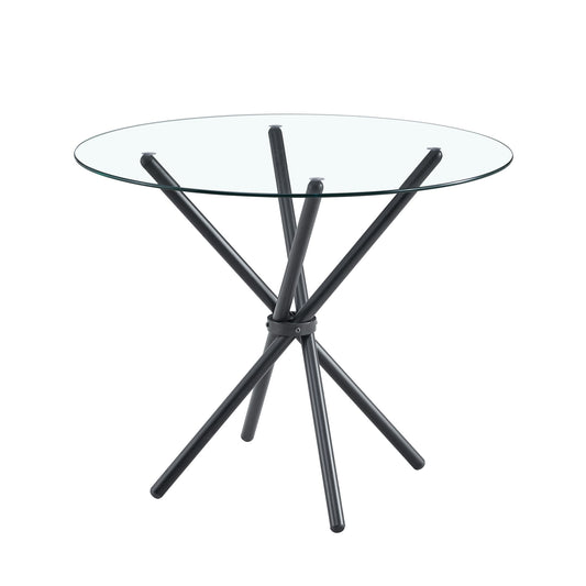 Modern Circular Transparent Tempered Glass Round Table With Metal Legs 36.6" Diameter - Silver / Transparent