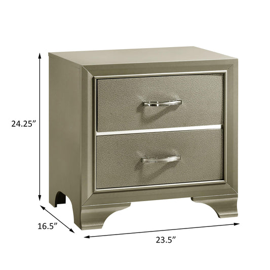 Nightstand With 2 Drawers Bedroom Storage With Accents - Champagne