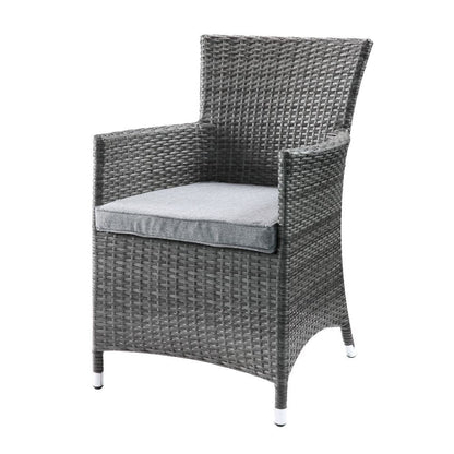 Tashelle - 3 Piece Patio Bistro Set - Gray Fabric & Gray Wicker