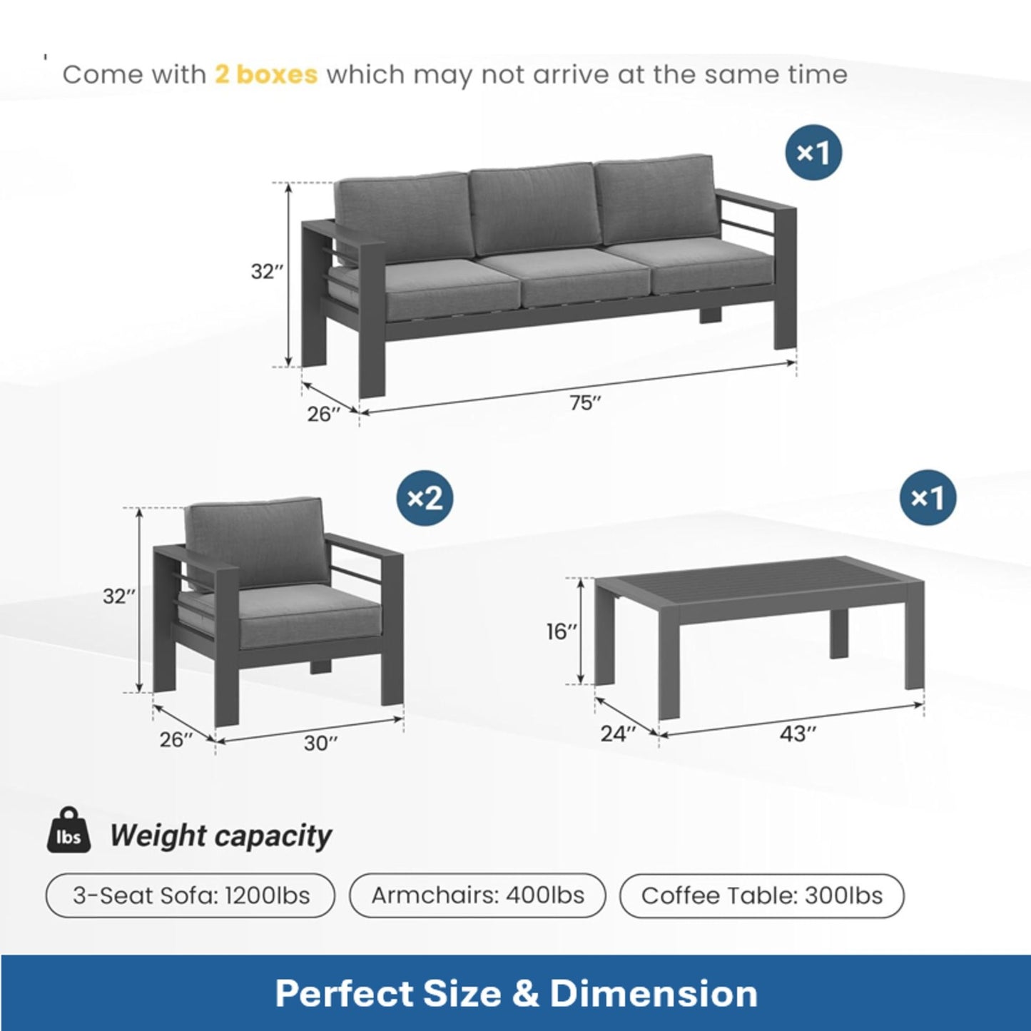 Outdoor Patio Set, All-Weather With Thick Cushions
