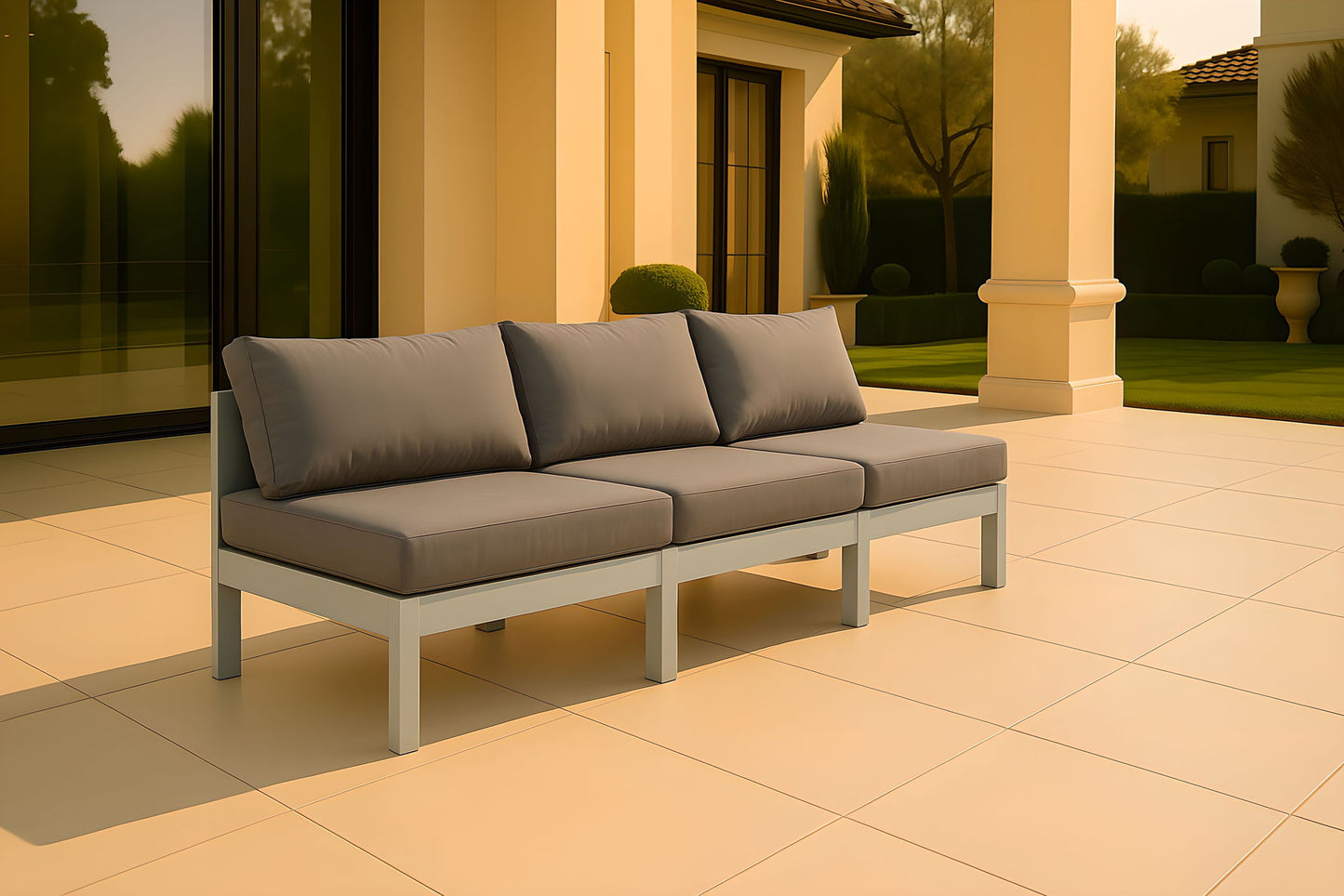 Nizuc - Outdoor Patio 3 Seat Armless Modular Sofa With White Frame