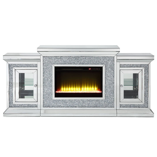 Noralie - 81" Fireplace With LED - Mirrored & Faux Diamonds