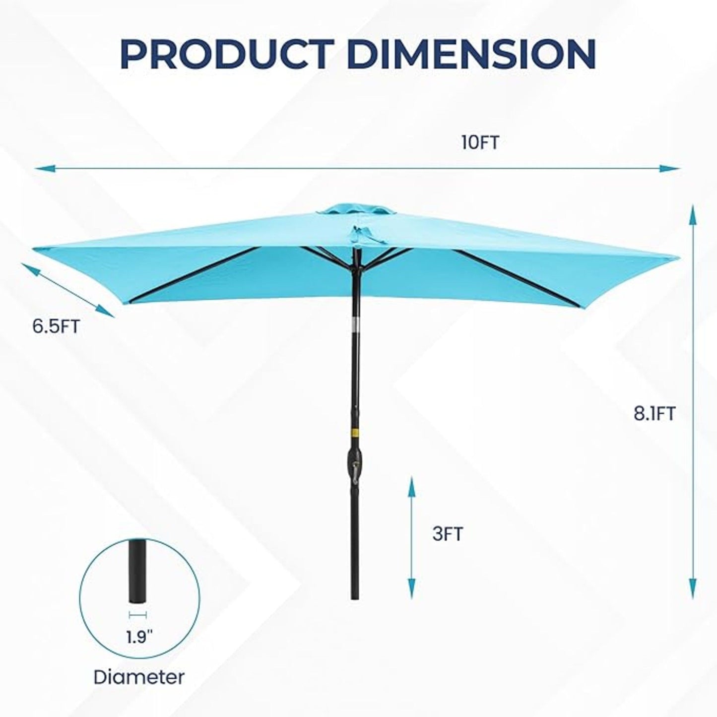 Rectangular Patio Umbrella With Crank Tilt, Polyester UV-Resistant Canopy