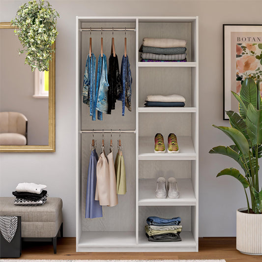 Suite Style Modular Extra Wide Wardrobe With Open Shelves - White