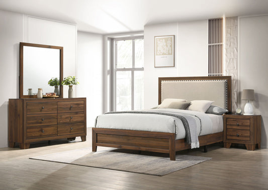 Millie - King 4 Piece Upholstered Bedroom Set - Brown Cherry