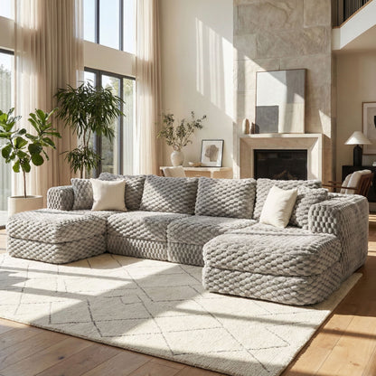 Modular Sectional Sofa, Boneless Couch With 2 Movable Ottomans