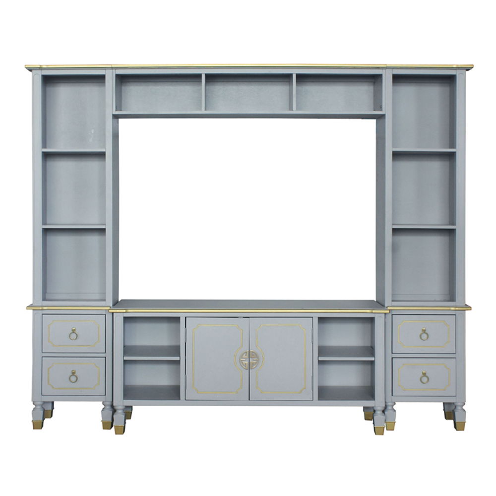 House Marchese - Entertainment Center - Gold Trim & Pearl Gray