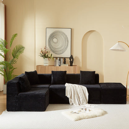 Modular Sectional Couches For Living Room With Deep Seat, L Shape Cloud Sofa Couch, High Density Memory Foam, Boneless Upholstered Couchesy - Black