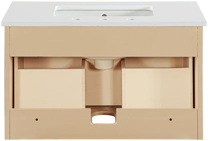 Leonardo - Engineered Stone And Solid Wood 24" Wall Mounted Bathroom Vanity