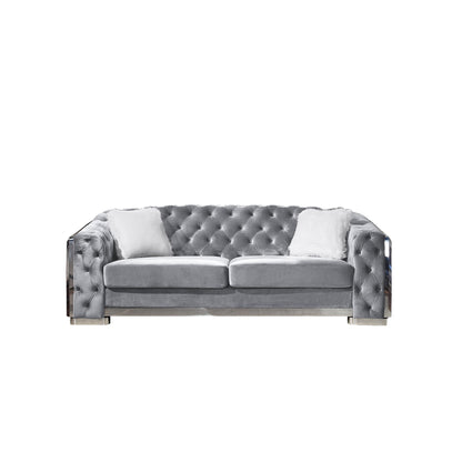 2 Seater Sofa With Button Tufted Diamond Grid & 2 Pillows For Living Room