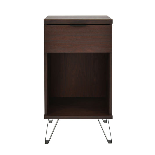 Modern Industrial Tall End Table With Drawer And Shelf - Walnut