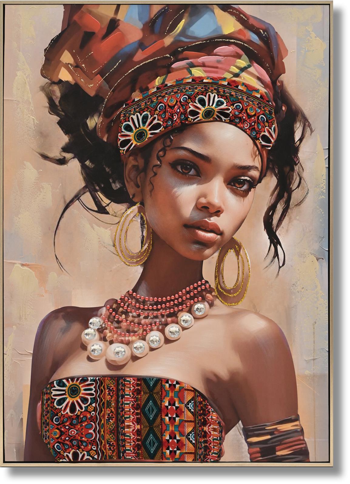 Hand Painted Framed Textured Canvas - Dazzled Woman Ii - Light Brown