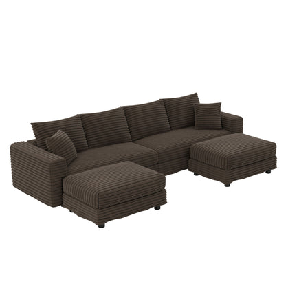 Deep Seat Convertible Sofa With Soft Pillows And Ottomans