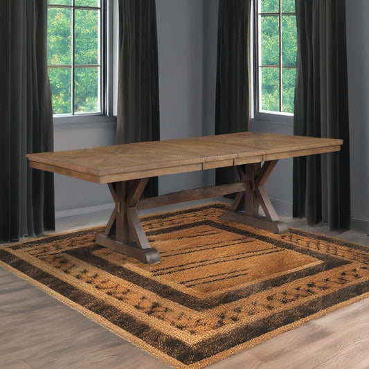 Pascaline - Dining Table - Gray Fabric, Rustic Brown & Oak