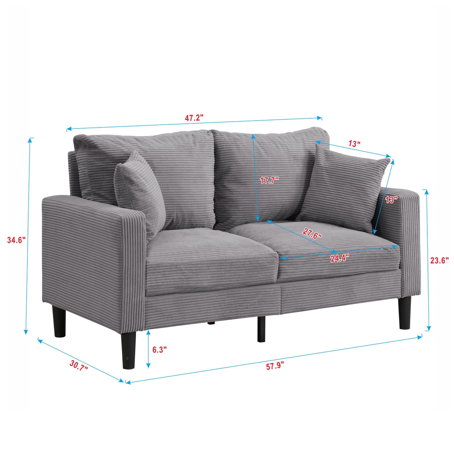 Modern Upholstered Loveseat Sofa, High Resilience