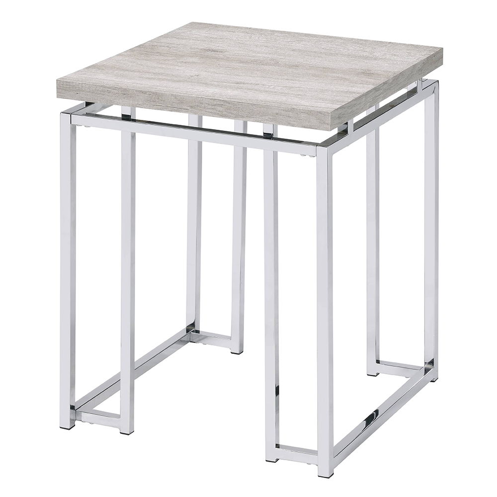 Chafik - End Table - Natural Oak & Chrome