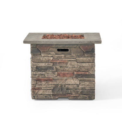 Classic Design Square Fire Pit With Top And 40, 000 Btu Heat Output - Stone Gray