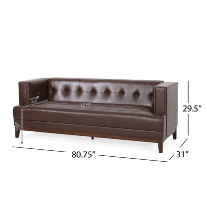 Mid Century Modern 3 Seater Sofa With Tufted Stitching - Dark Brown