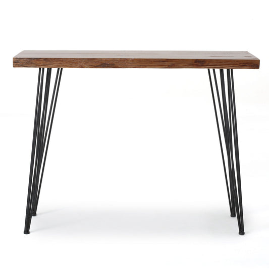 Modern Industrial Breakfast Bar Table, Metal Hairpin Legs & Wood Veneer Top - Natural