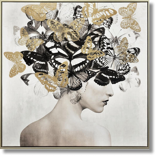 Butterfly Muse Portrait - 32" x 32" Framed Wall Art