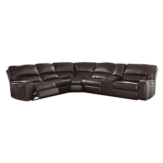 Saul - Power Motion Leather-Aire Sectional Sofa - Espresso