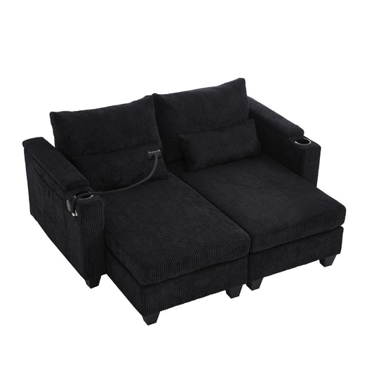 Convertible Chaise Lounge Sofa Chair With USB Ports, Cup Holders, Phone Holder And Storage