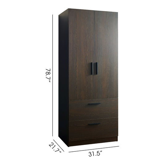 Brook - 2 Door Closet With 2 Drawers And Hanging Bars - Dark Brown