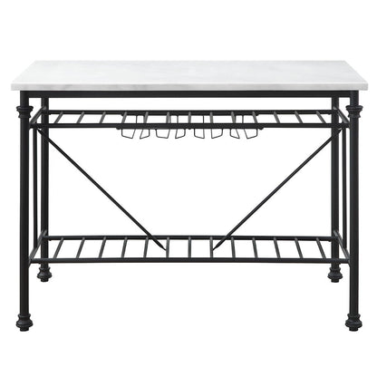Mera - Kitchen Island - White Marble Top & Gray