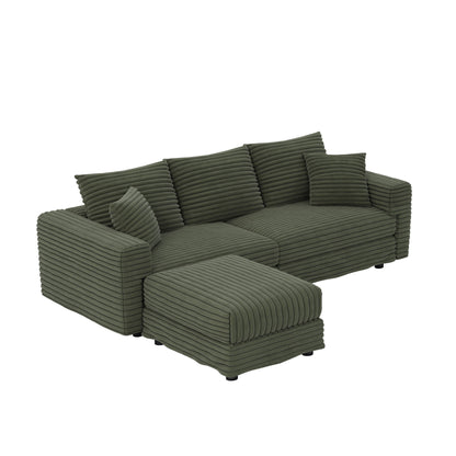 Convertible Deep Seat Sofa With Soft Pillows And Ottomans