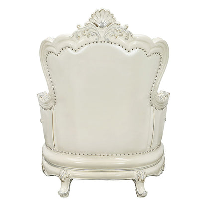 Adara - Chair With 2 Pillows - Pearl White Synthetic Leather & Antique White