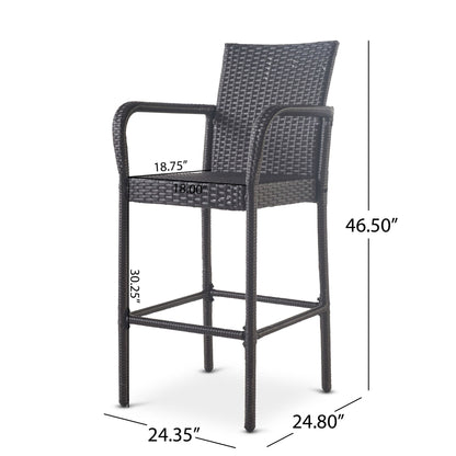 Outdoor Wicker Barstools With Rattan And Iron Frame