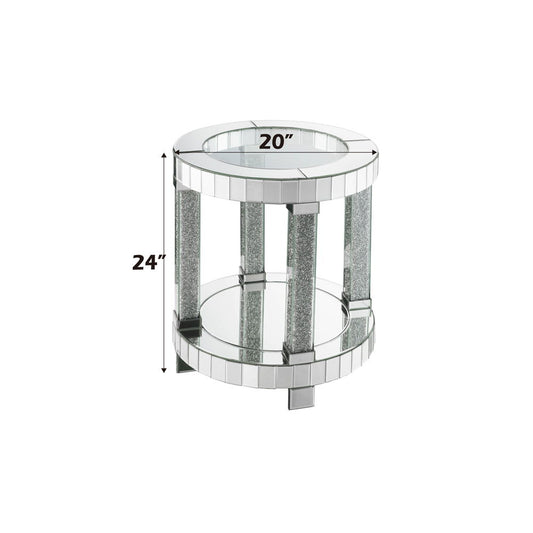 Noralie - 20" Round End Table - Mirrored & Faux Diamonds