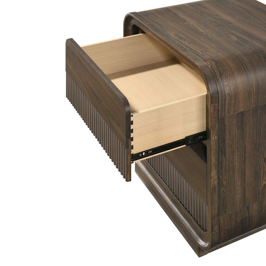 Flair Rounded Edges Nightstand, 2 Drawer Storage - Brown