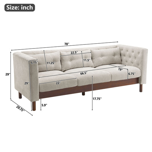 Upholstered Sofa Modern 3 Seater Sofa Couch With Tufted Design For Living Room