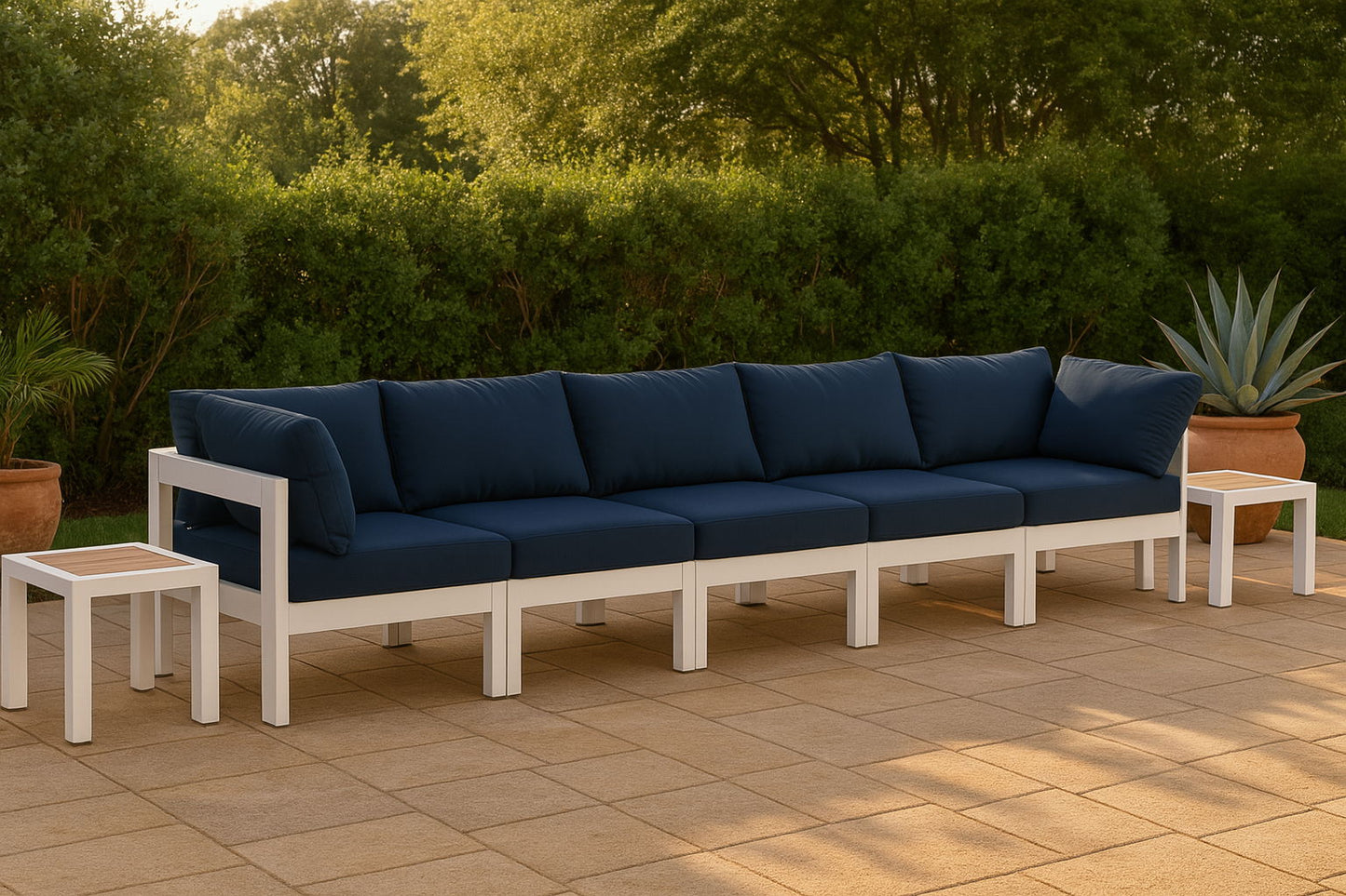 Nizuc - Outdoor Patio 5 Seat Modular Sofa With White Frame