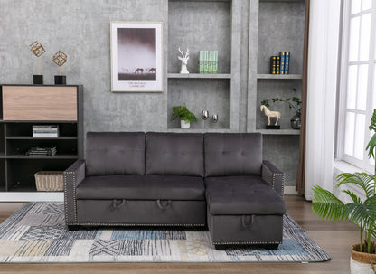 Reversible Sectional Storage Sleeper Sofa Bed, L-Shape 2 Seat Sectional Chaise With Storage, Skin-Feeling Fabric