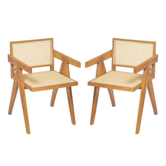 Chandigarh Arm Dining Chair With Natural Cane Design (Set of 2)