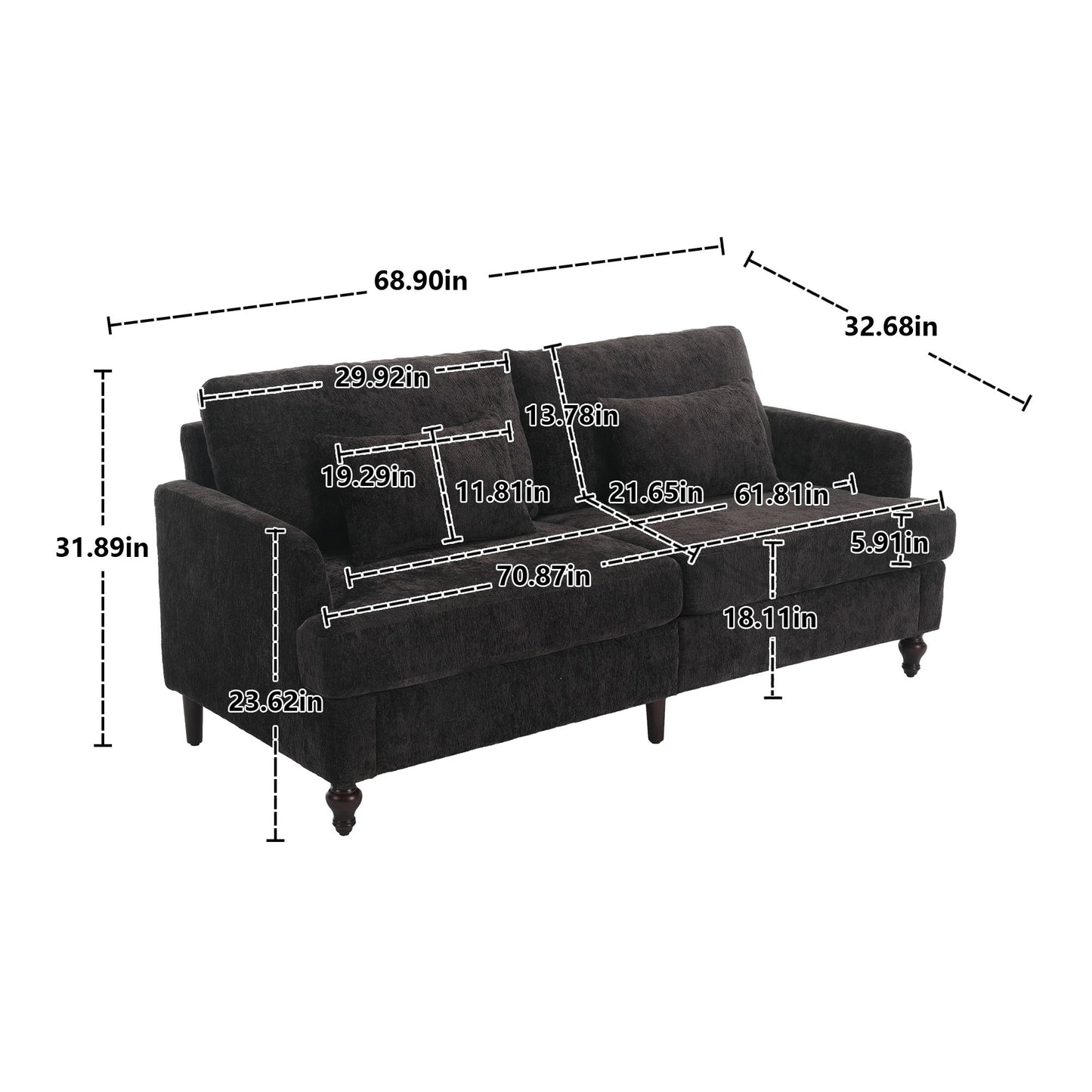 Mid Century Modern Fabric Loveseat Sofa, 2 Seat Upholstered Couch